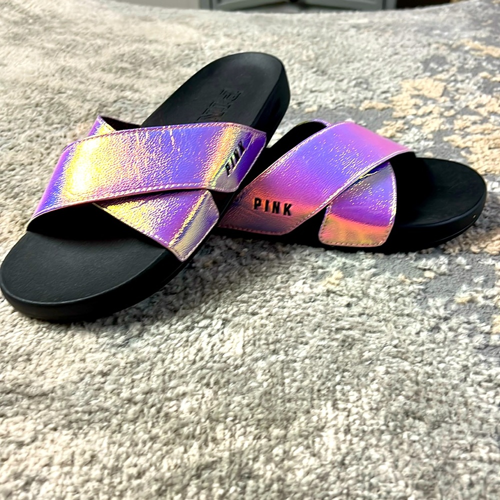 PINK Victoria's Secret Iridescent Sandals Like New Worn Once